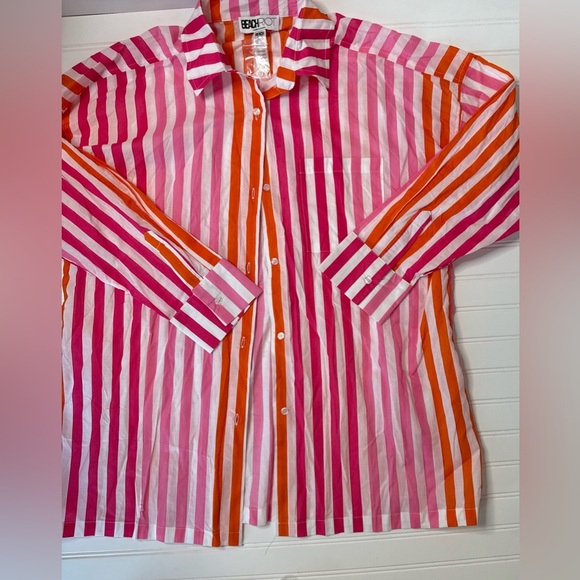 Beach Riot Alexa Top Sunset Striped Women Petite Large Cover Up Button NEW 1452 - Picture 2 of 3